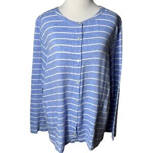 C&C California 100% Linen Blue‎ & White Striped Top Blouse Long Sleeve Sz Large